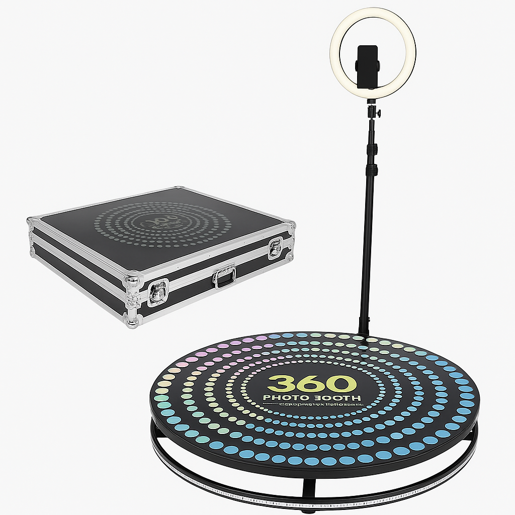 Pro360 SpinCam portable 360 booth with ring light, stand, and platform – affordable event photo booth