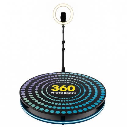 Pro360 SpinCam portable 360 booth with circular ring light – professional wedding and event photo booth machine.