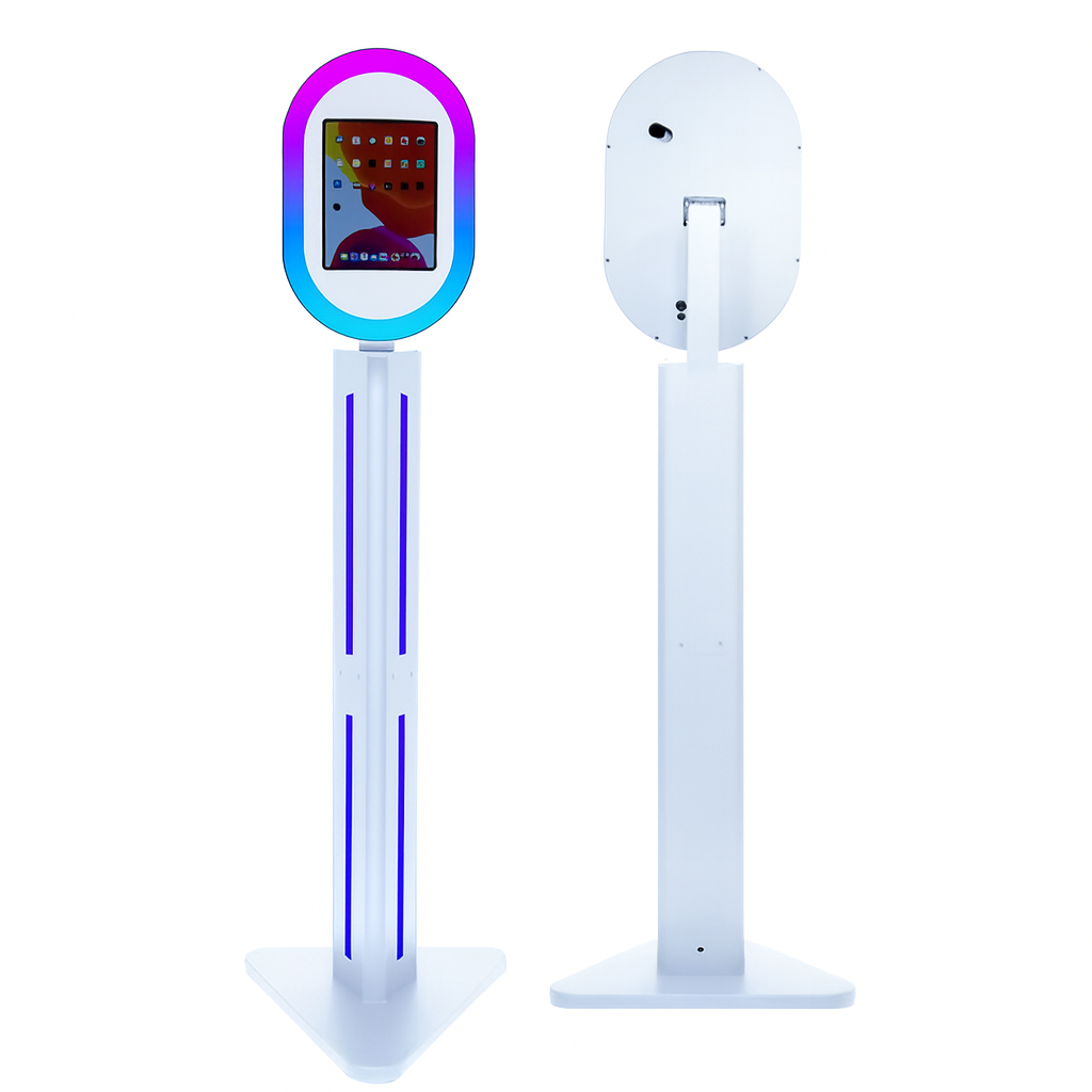 Slim Snap portable iPad photo booth stand with touchscreen – affordable event booth for rentals and celebrations.
