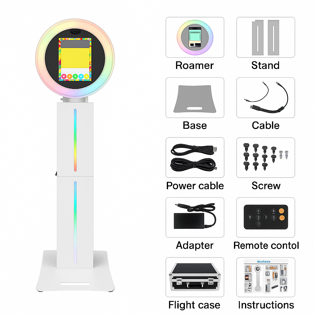 Complete GlowPro iPad Photo Booth kit with components – affordable photo booth for weddings, parties, and corporate events.