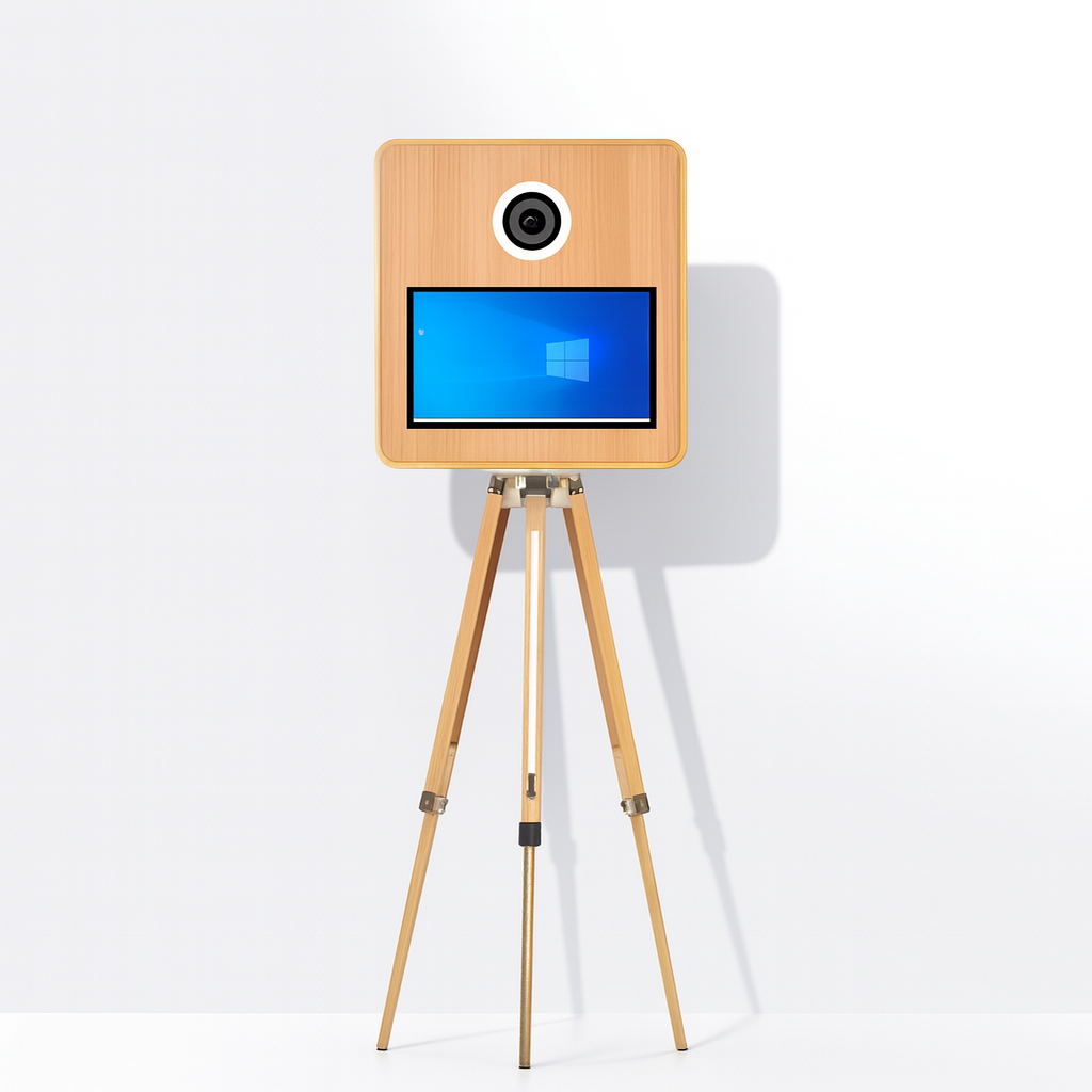 Rustic Elegance 15.6" Wooden Wedding Mirror Photo Booth – Touch Screen Selfie Booth for Events & Rentals