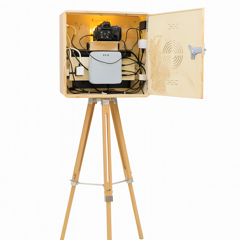 Back view of Wooden Wedding Mirror Photo Booth with rustic design