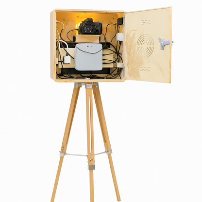 Back view of Wooden Wedding Mirror Photo Booth with rustic design